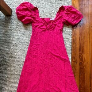 MANGO Fuschia Pink Seersucker Maxi Puff Sleeve Dress Small